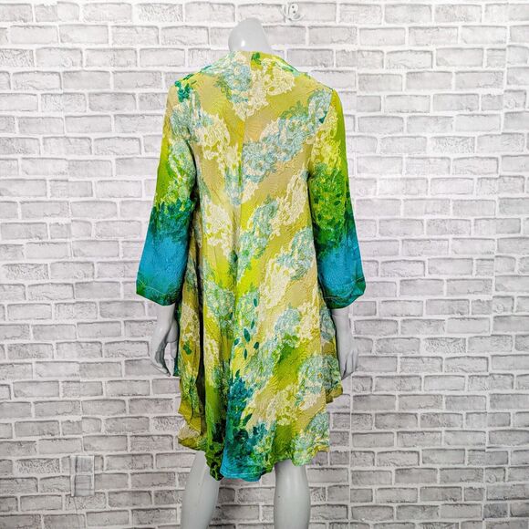 CITRON Santa Monica Women's 100% Silk long Kimono open blouse Green floral sz M - Picture 4 of 8